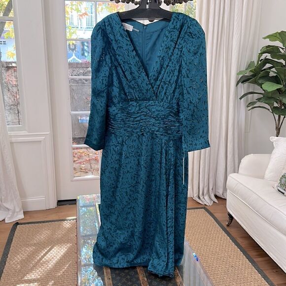 TERI JON By Rickie Freeman Textured Knee Length Dress Women's Teal Size 10 NWT